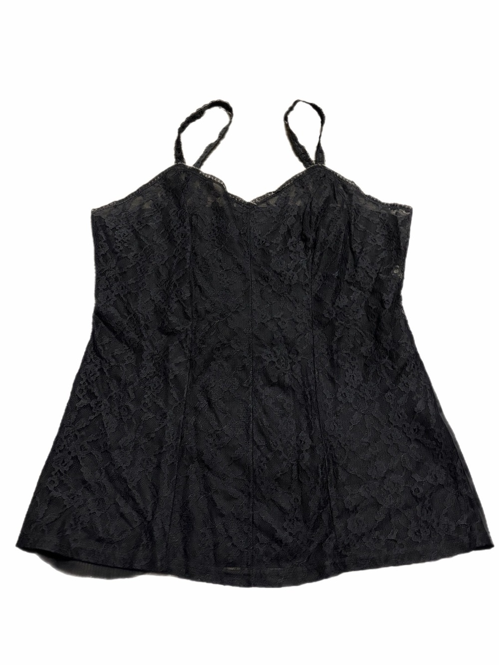 70s European Vintage Sheer Floral Lace Cami Top (Black) Size M